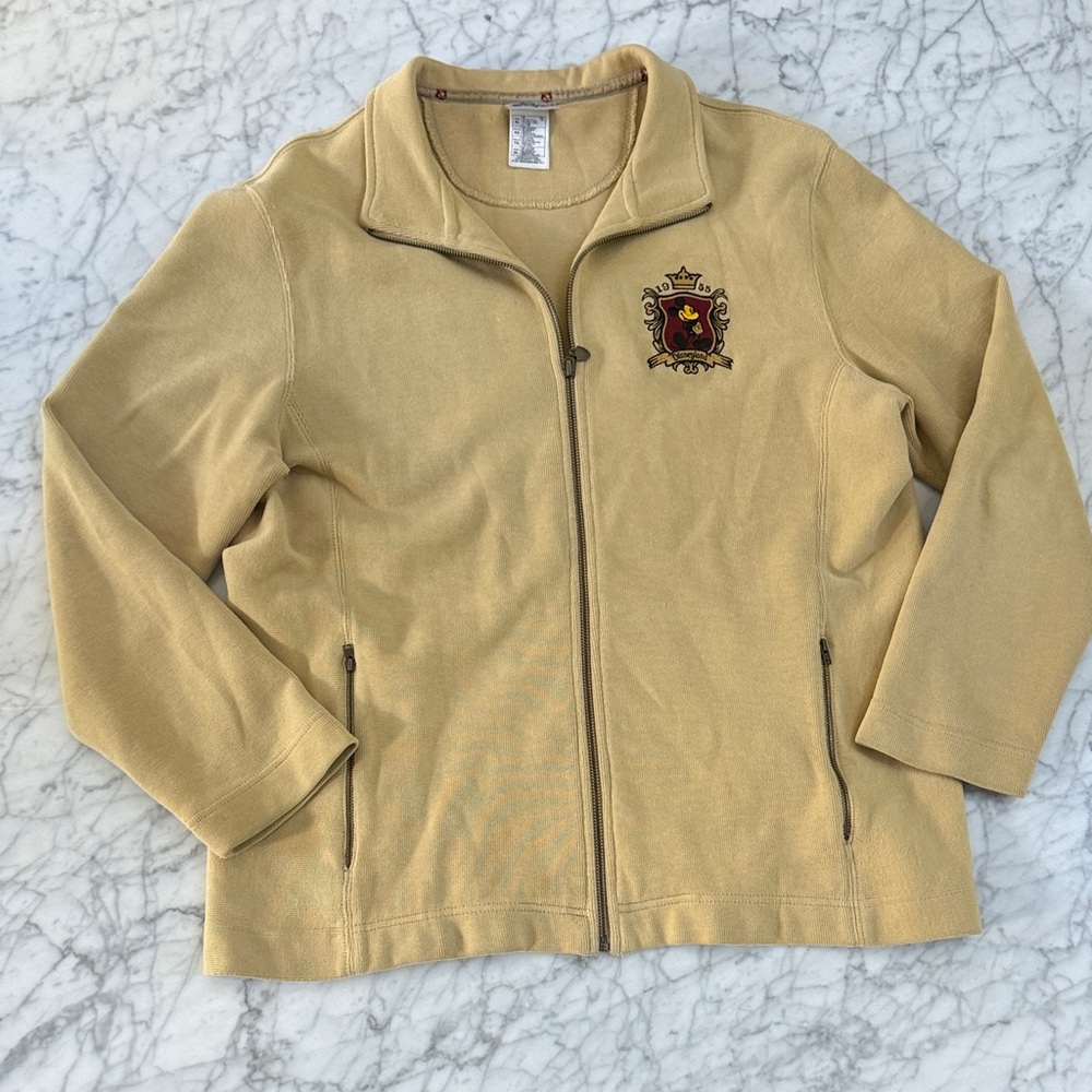 VTG Walt Disney World Unisex Sz XL Tan Zip Embroidered Fleece Sweatshirt Jacket
